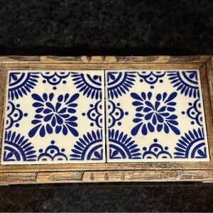 Rustic Blue and White Tile Tray